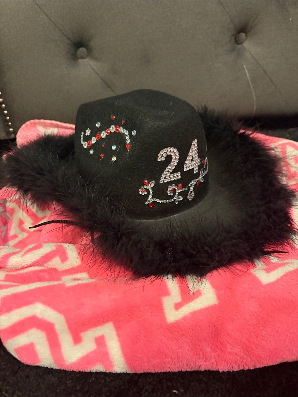 Black Rhinestone Trim Kids Party Hat - Black